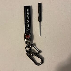 Dodge Logo Key Fob Keychain in Black Leather NWT